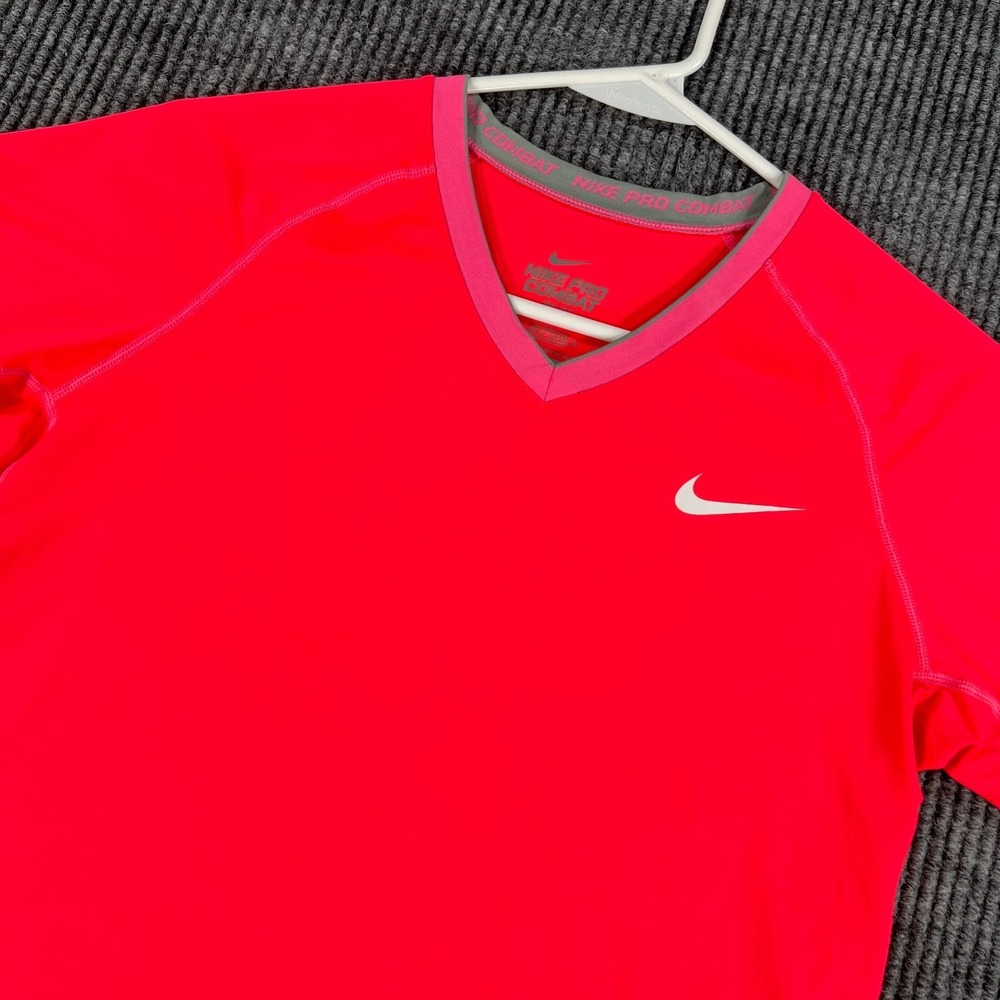 Nike Pro Combat Dri Fit Shirt Womens Medium Pink Short Sleeve Fitted Training